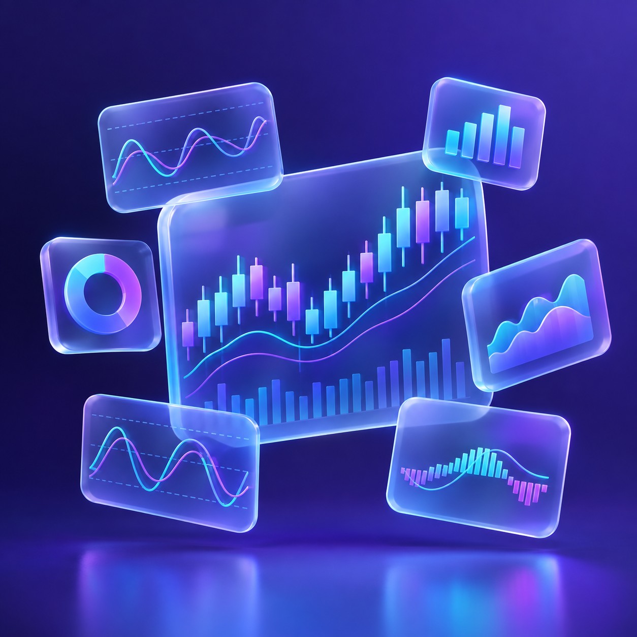 Set of charting tools and indicators floating around a chart
